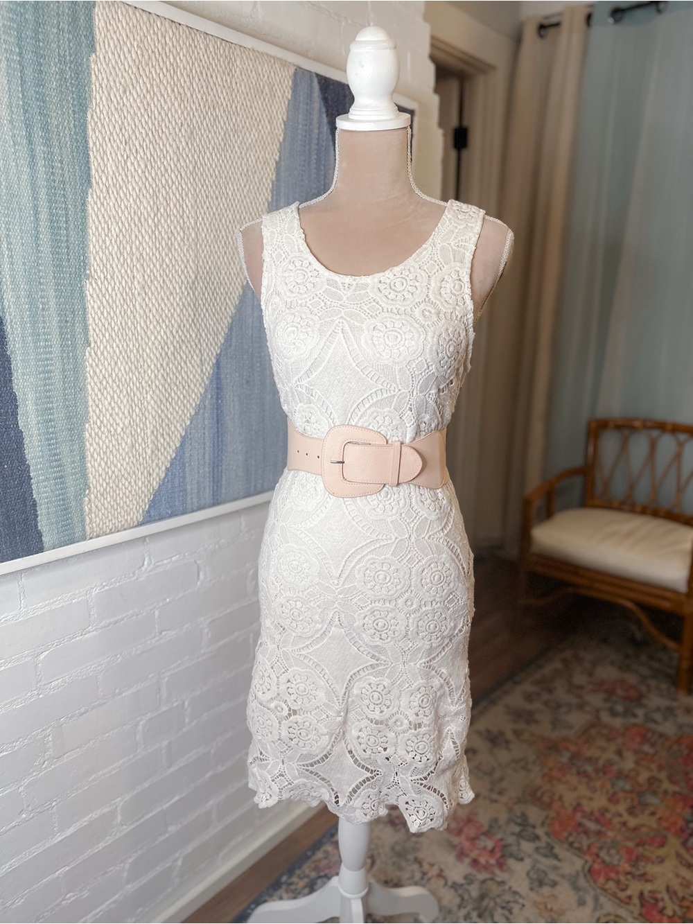 Japna Ivory Lacey Scallop Edge Midi Dress
